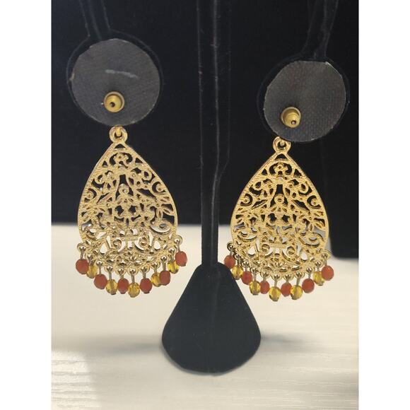 Vintage Inspired Boho Lot of Gold-Tone Jewelry Necklace And Earrings Crystals - Picture 11 of 12